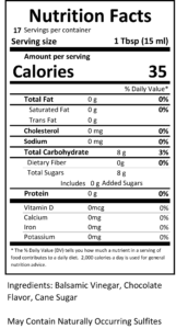 chocolate balsamic nutritional facts