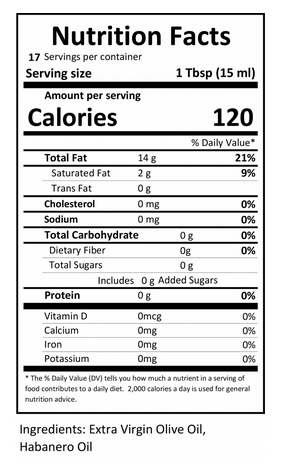 habanero olive oil nutritional content
