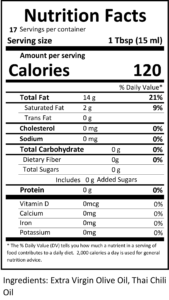 thai chili nutritional facts, thai chili olive oil, thai chili infused olive oil