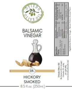 hickory smoked vinegar, smoked balsamic vinegar, hickory infused balsamic vinegar, oviedo olive oil