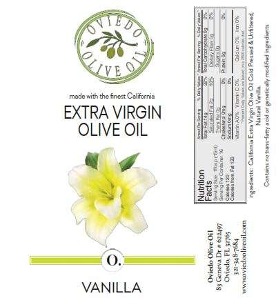 vanilla olive oil, vanilla infused olive oil, oviedo olive oil, infused olive oils, flavored olive oils