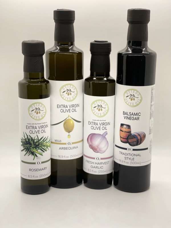 garlic 250ml, rosemary 250ml, Traditional balsamic 500ml, Arbequina 500ml