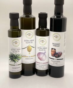 garlic 250ml, rosemary 250ml, Traditional balsamic 500ml, Arbequina 500ml