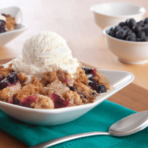 fruit cobbler, peach cobbler, cherry cobbler, balsamic vinegar roasted